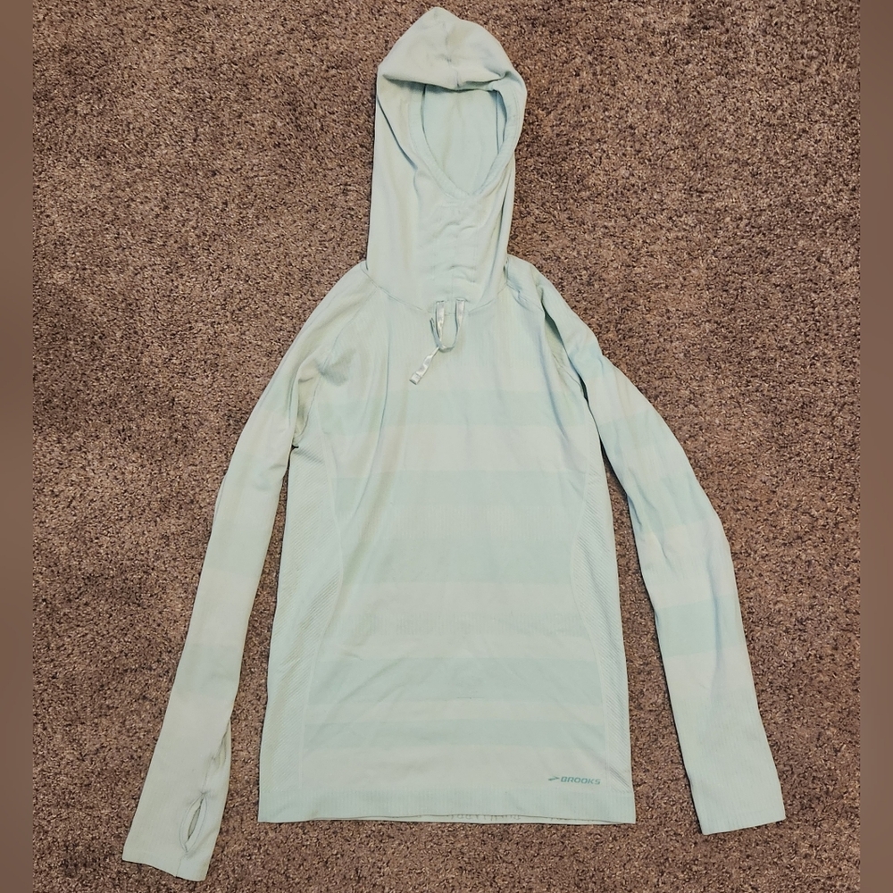 Brooks Hoodie Womens Large Mint Green Drilayer Tech Hooded Drawstring Running